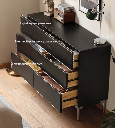 Oak Solid Wood Black Industrial Style Storage Cabinet