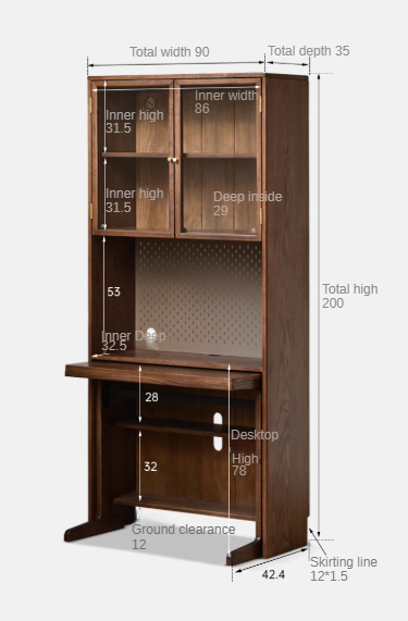 Oak, Black Walnut Solid Wood Desk Bookshelf Computer Desk Study Table