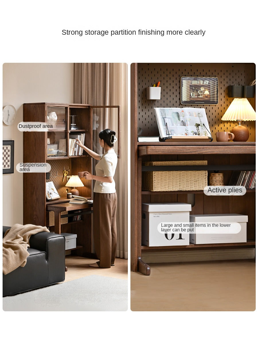 Oak, Black Walnut Solid Wood Desk Bookshelf Computer Desk Study Table