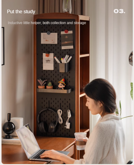 Poplar, Cherry Solid Wood Rotating Multi-Function Retro Mirror Bookshelf
