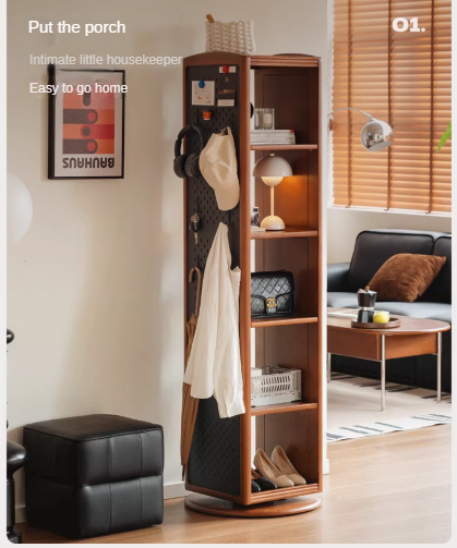 Poplar, Cherry Solid Wood Rotating Multi-Function Retro Mirror Bookshelf
