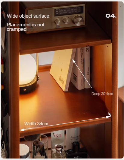 Poplar, Cherry Solid Wood Rotating Multi-Function Retro Mirror Bookshelf