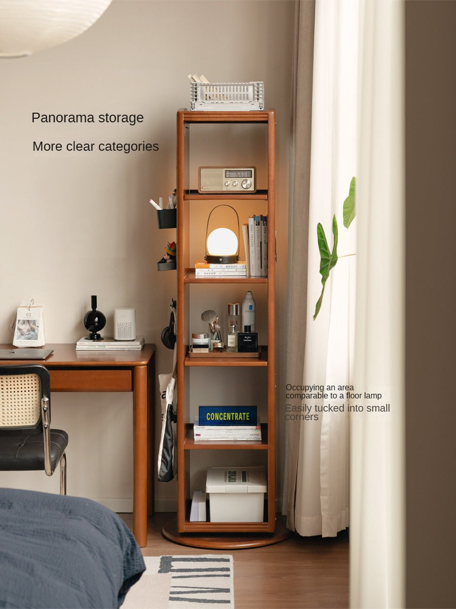 Poplar, Cherry Solid Wood Rotating Multi-Function Retro Mirror Bookshelf