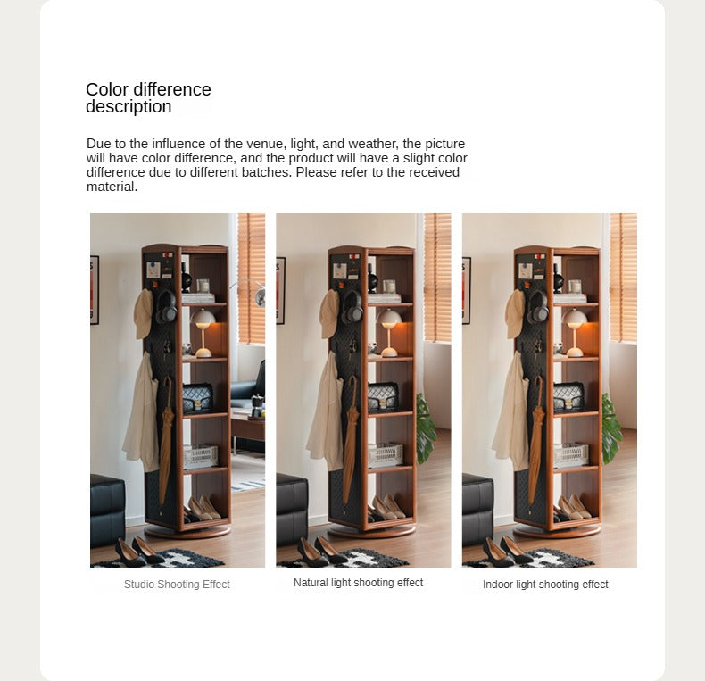 Poplar, Cherry Solid Wood Rotating Multi-Function Retro Mirror Bookshelf