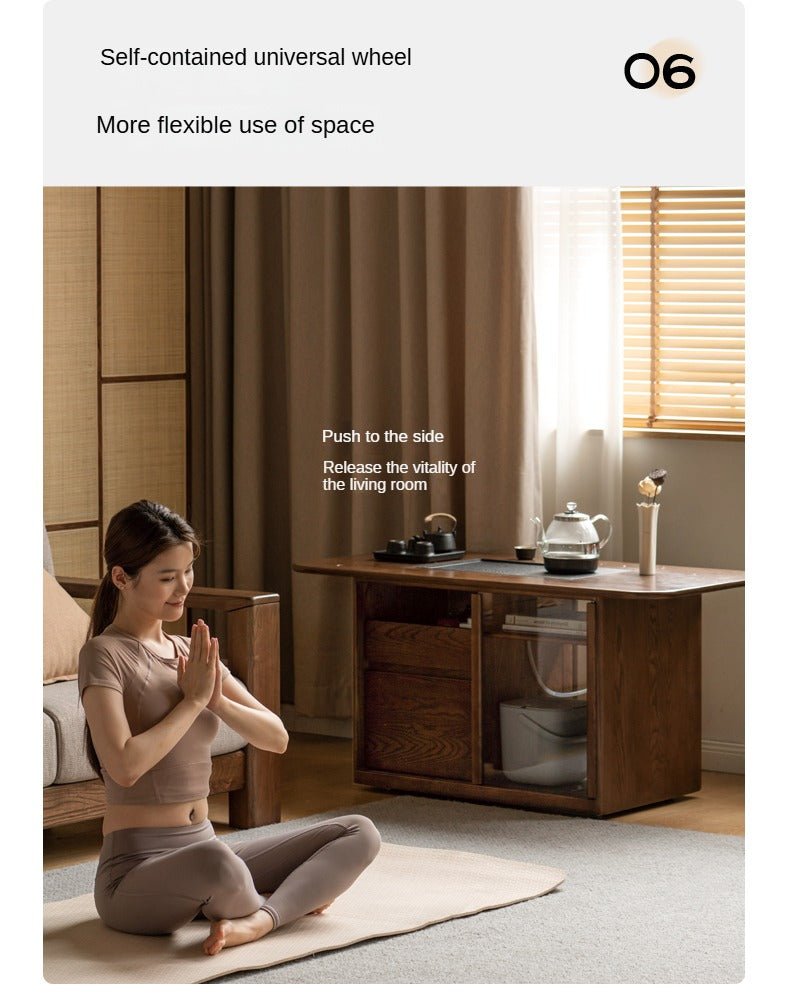 Ash Solid Wood Mobile Tea Brewing Integrated Tea Table