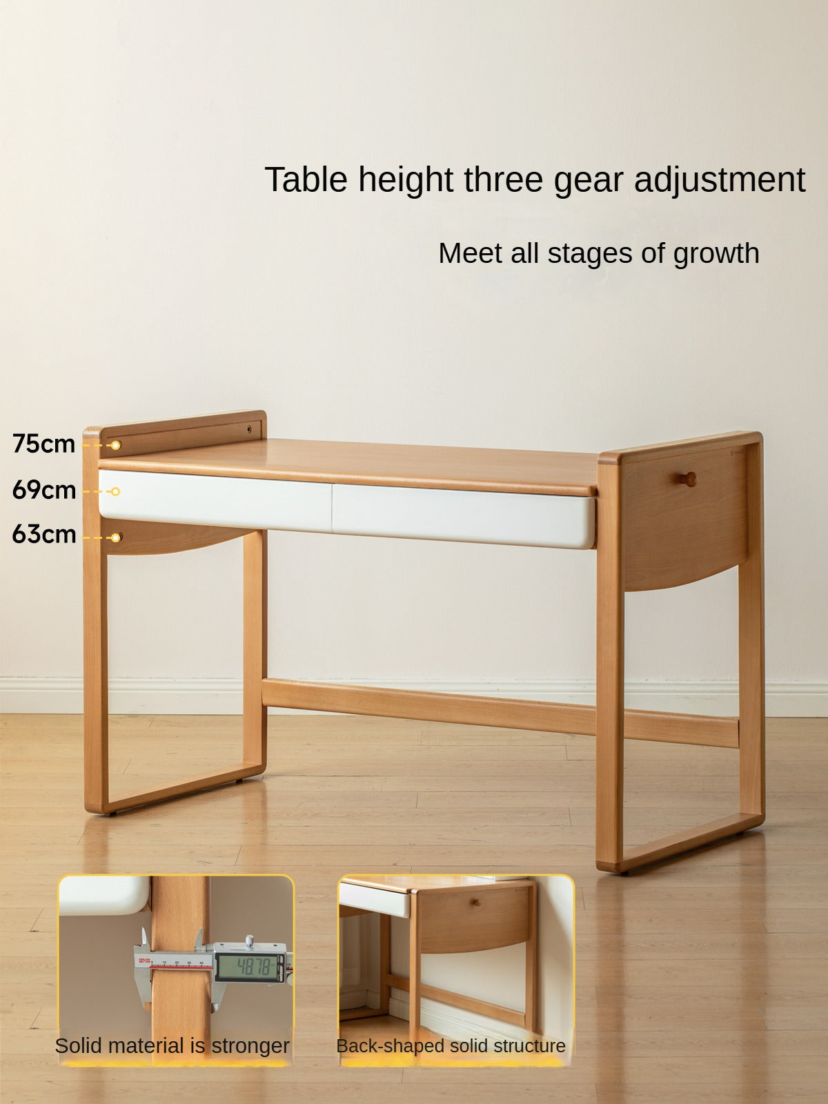 Beech Solid Wood Bookshelf Integrated Children's Desk.