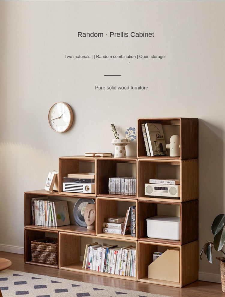 Black Walnut, Oak Solid Wood Small Combination Bookcase.