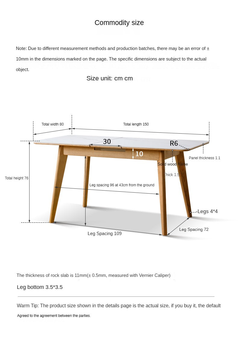 Ash, Cherry, Oak Solid Wood Rock Retractable Rectangular Table