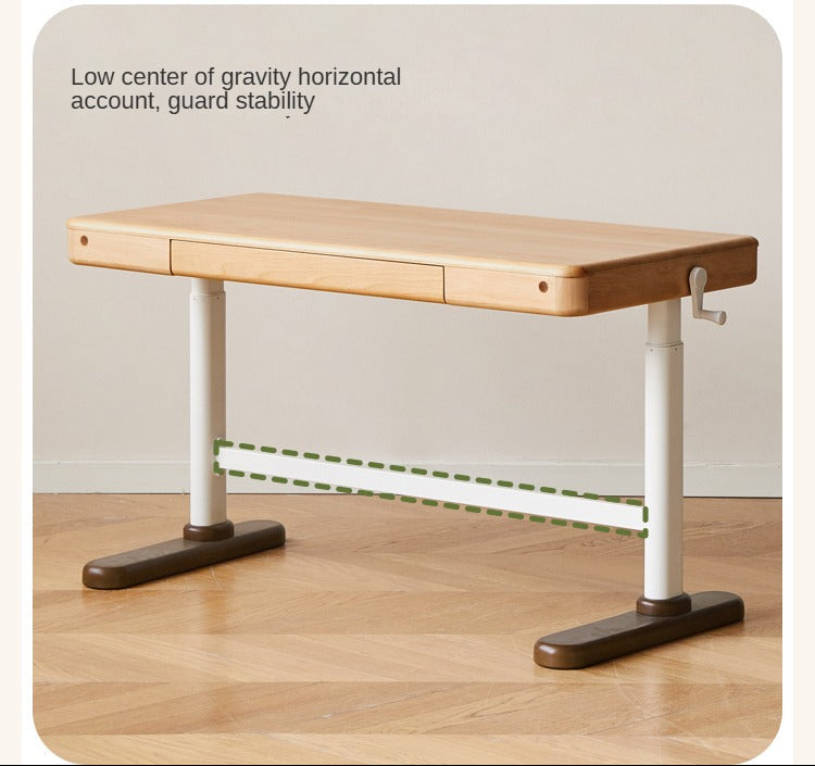 Beech Solid Wood Study Hand Crank Lift Kids Table
