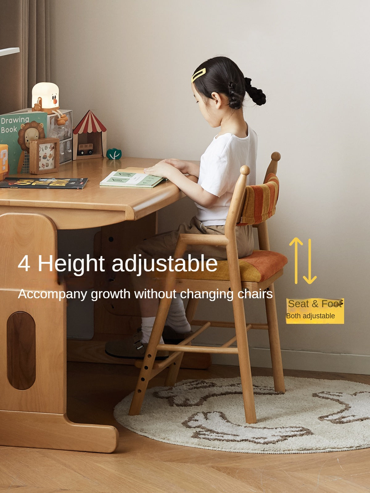 Beech Solid Wood Children's Adjustable Learning Chair.