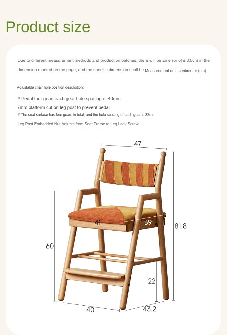 Beech Solid Wood Kids Adjustable Learning Chair.