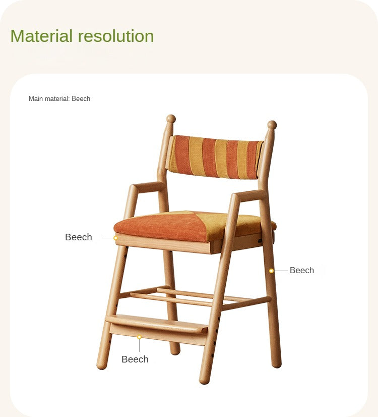 Beech Solid Wood Kids Adjustable Learning Chair.