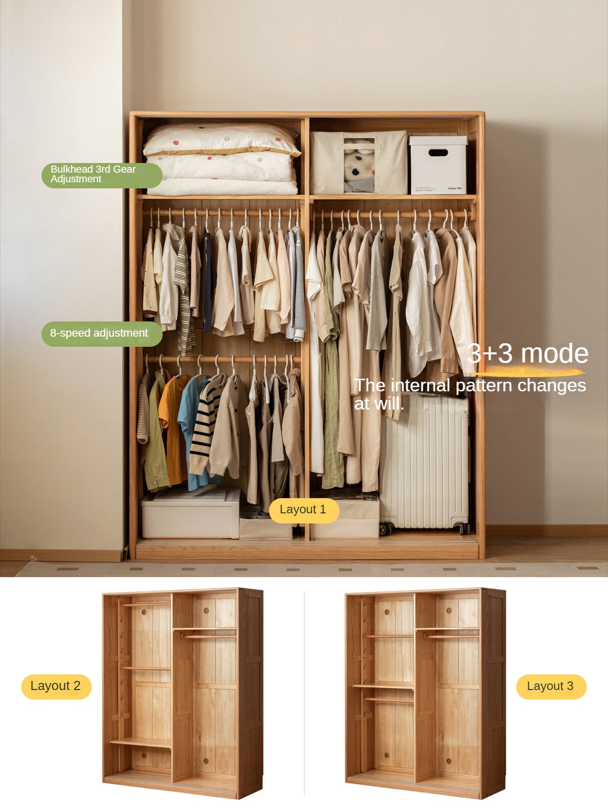 Oak Solid Wood Kids Sliding Door Wardrobe