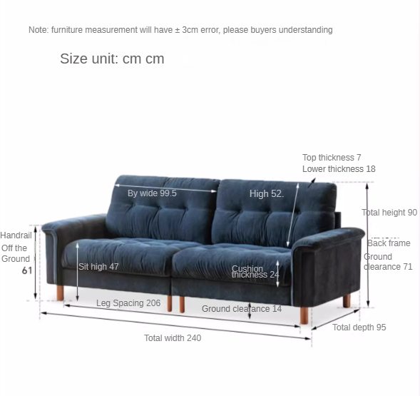 Fabric Chenille High Back Sofa Retro.