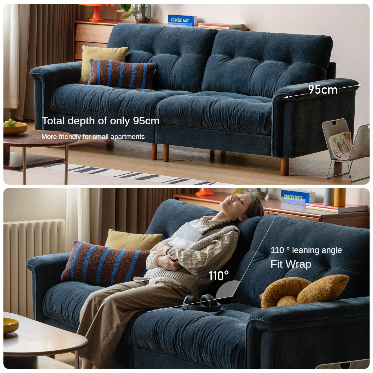 Fabric Chenille High Back Sofa Retro.