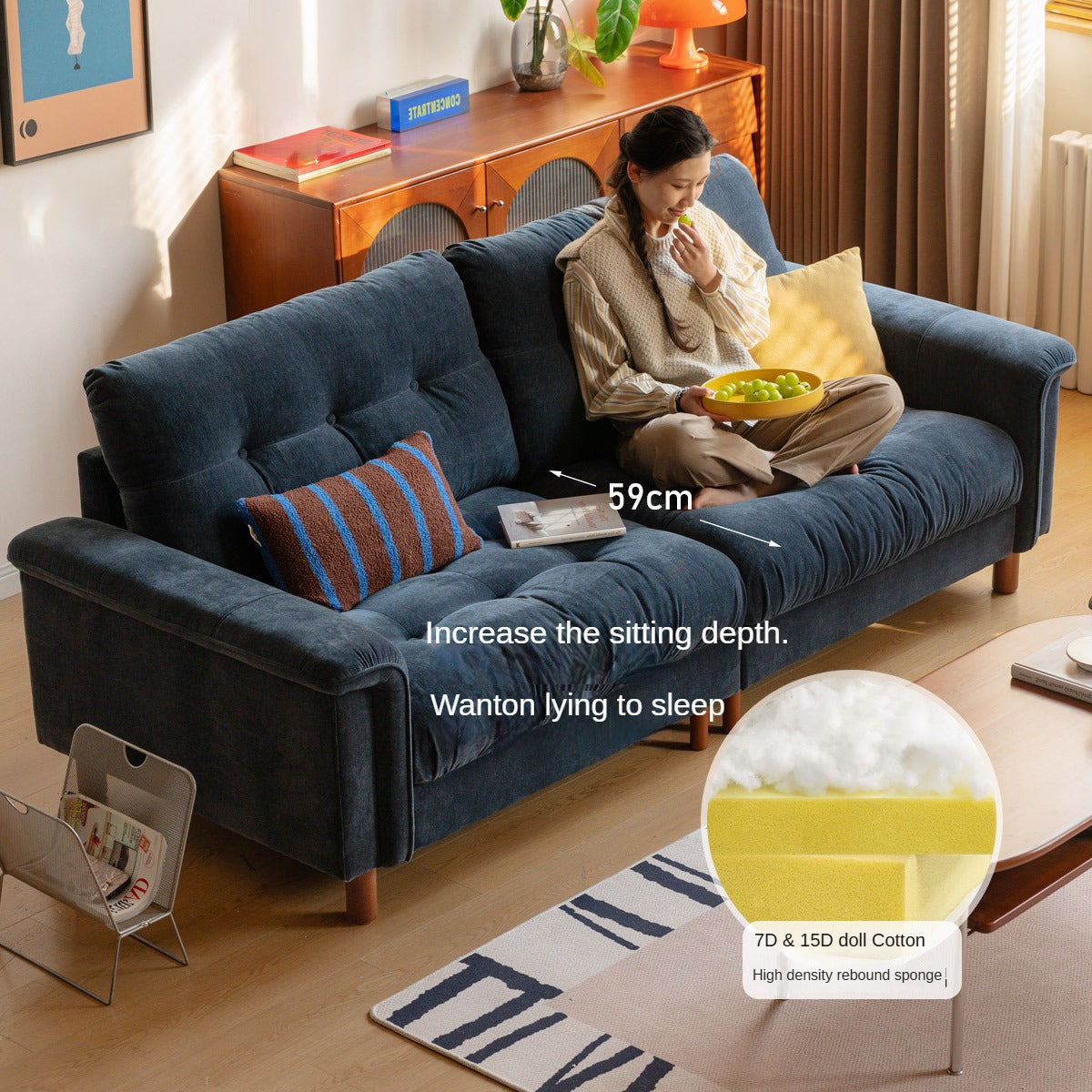 Fabric Chenille High Back Sofa Retro.