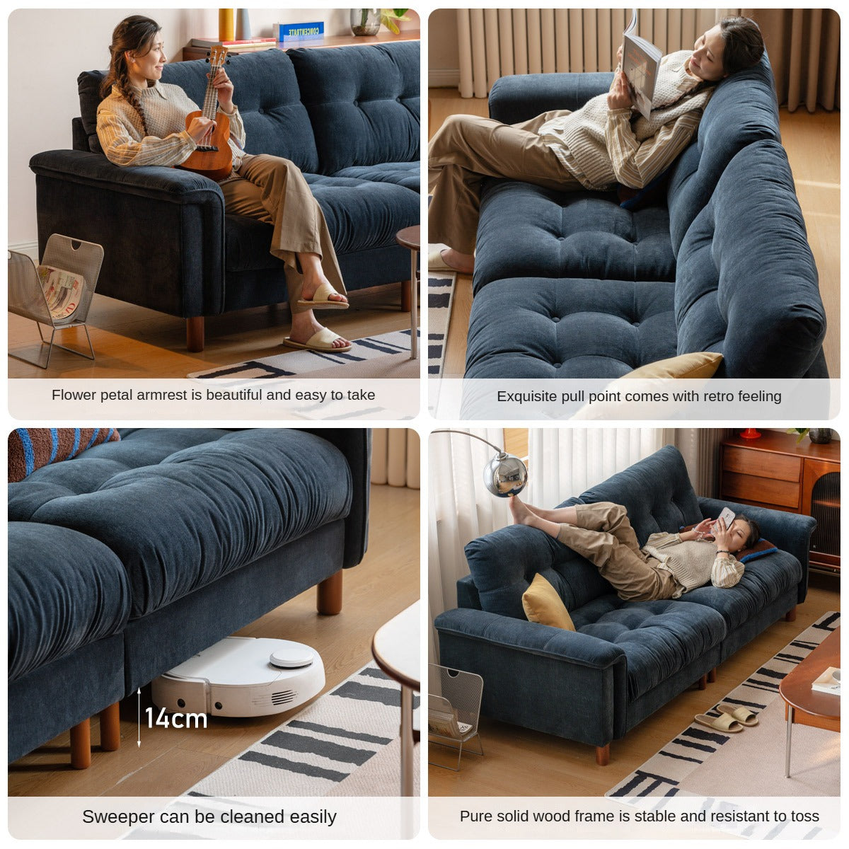 Fabric Chenille High Back Sofa Retro.