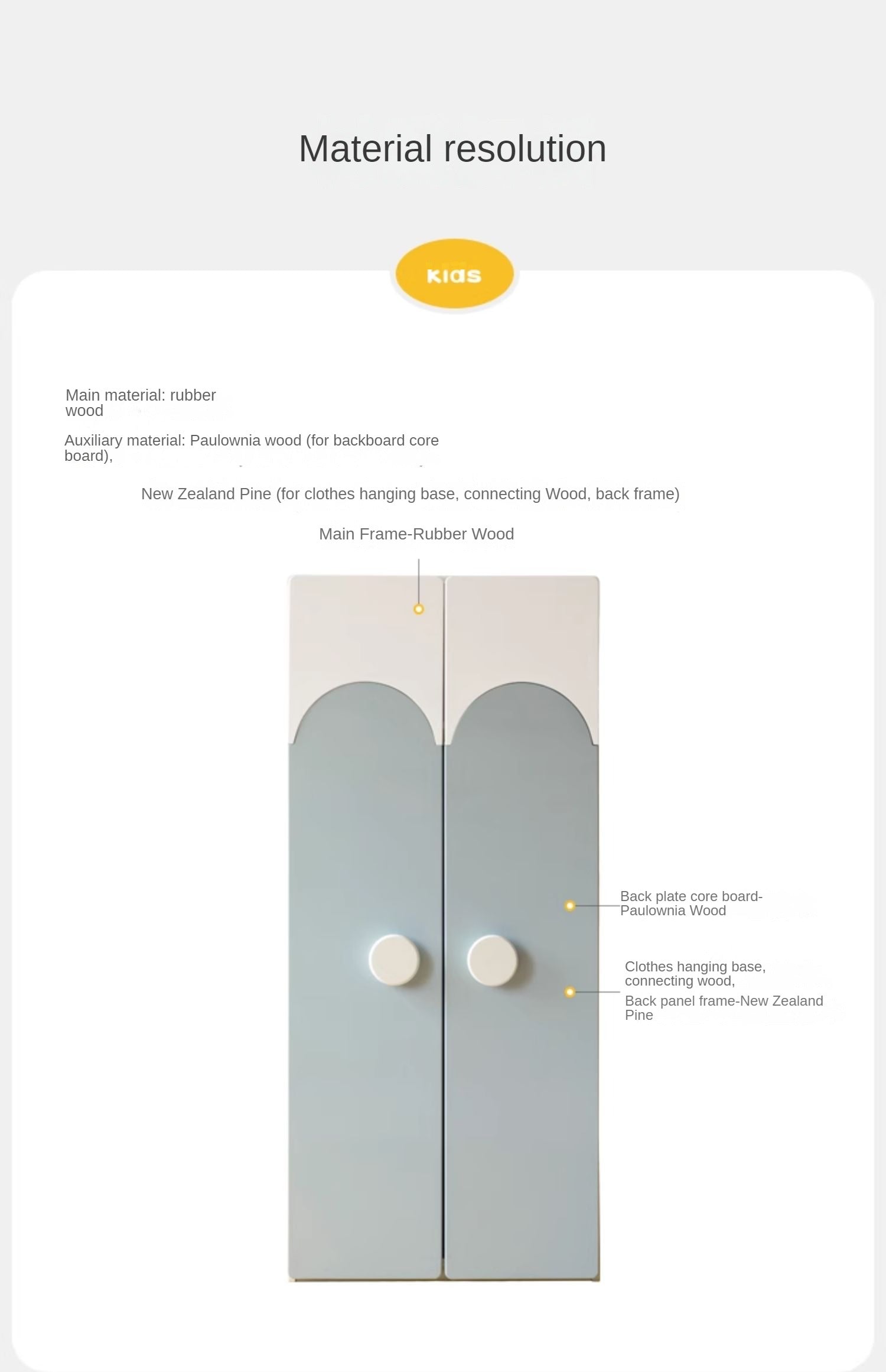Rubber Solid Wood Children's Wardrobe.