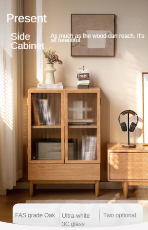 Oak, Beech Solid Wood Modern Side Cabinet.