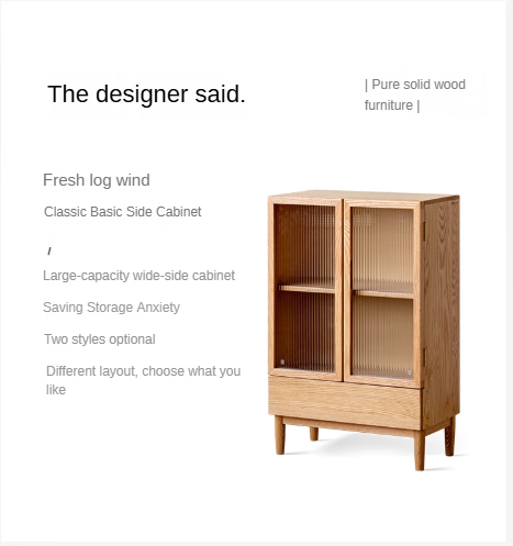 Oak, Beech Solid Wood Modern Side Cabinet.