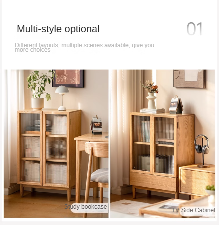 Oak, Beech Solid Wood Modern Side Cabinet.