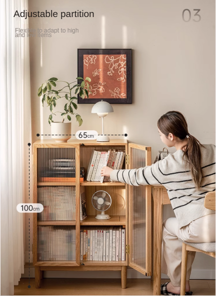 Oak, Beech Solid Wood Modern Side Cabinet.