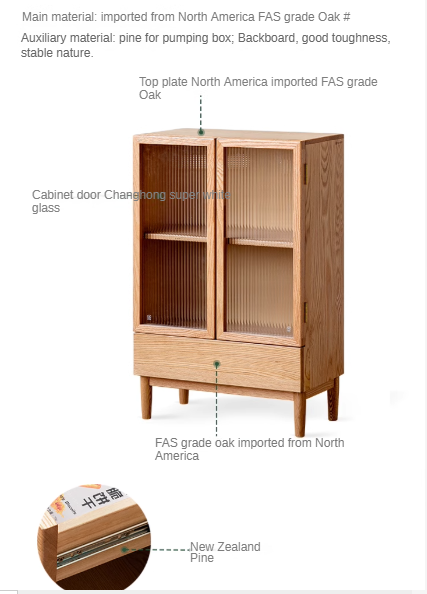 Oak, Beech Solid Wood Modern Side Cabinet.