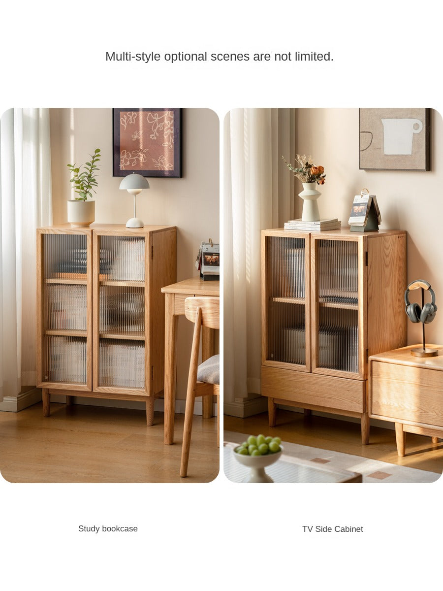 Oak, Beech Solid Wood Modern Side Cabinet.