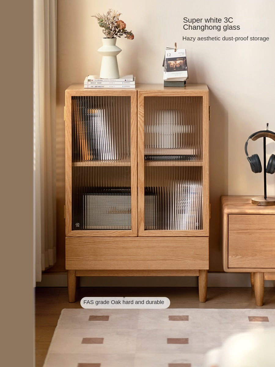 Oak, Beech Solid Wood Modern Side Cabinet.