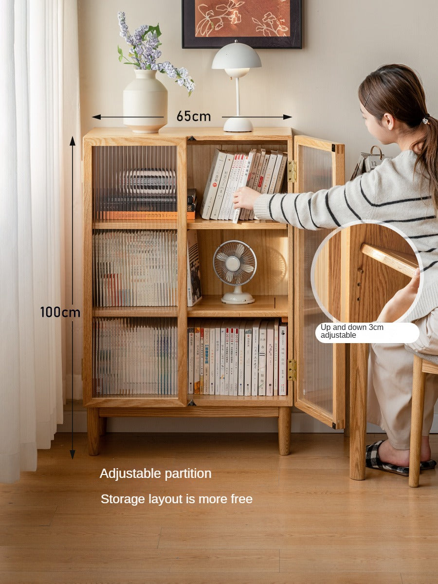Oak, Beech Solid Wood Modern Side Cabinet.