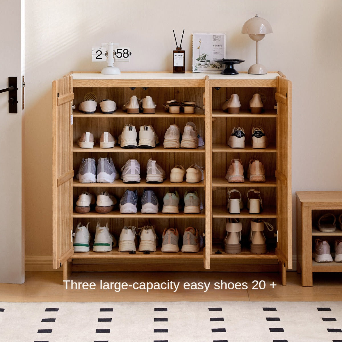 Oak Solid Wood Modern Simple Rock Plate Shoe Cabinet.