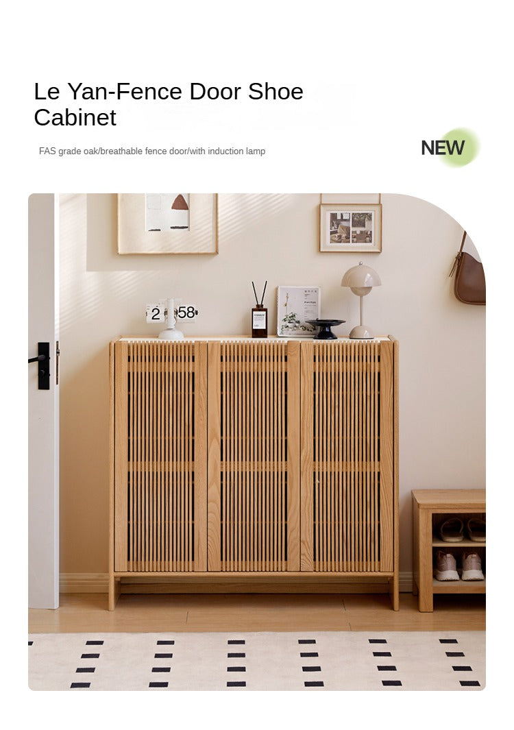 Oak Solid Wood Modern Simple Rock Plate Shoe Cabinet.
