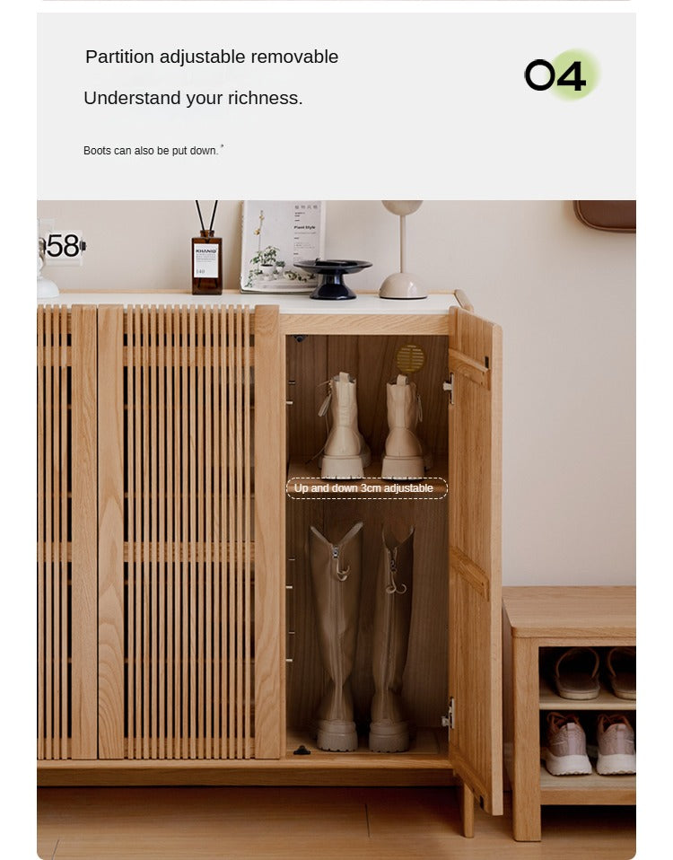 Oak Solid Wood Modern Simple Rock Plate Shoe Cabinet.