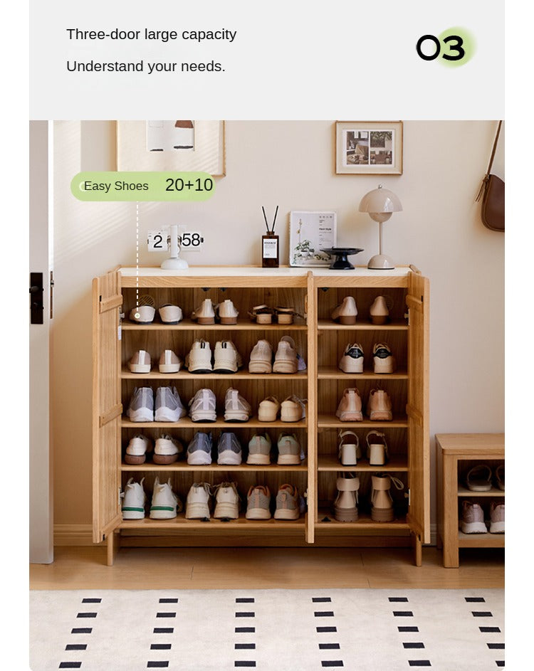 Oak Solid Wood Modern Simple Rock Plate Shoe Cabinet.