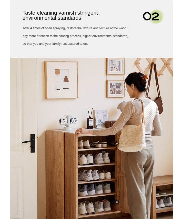 Oak Solid Wood Modern Simple Rock Plate Shoe Cabinet.