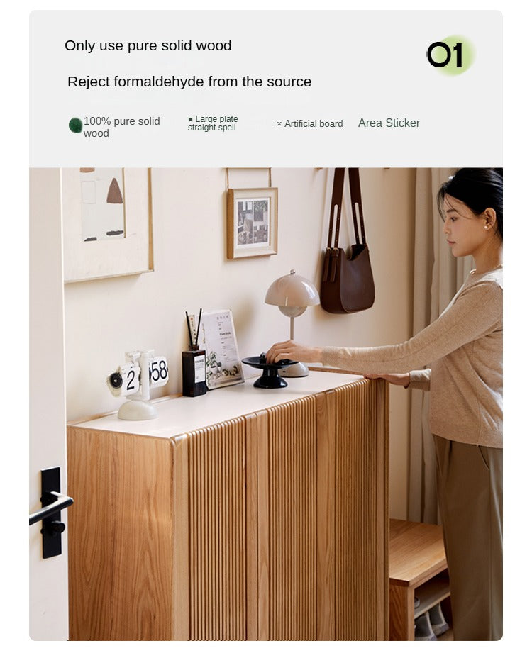 Oak Solid Wood Modern Simple Rock Plate Shoe Cabinet.
