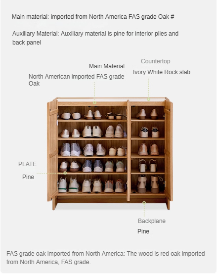 Oak Solid Wood Modern Simple Rock Plate Shoe Cabinet.