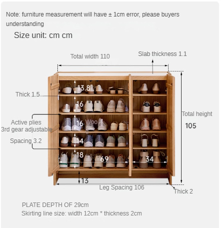 Oak Solid Wood Modern Simple Rock Plate Shoe Cabinet.