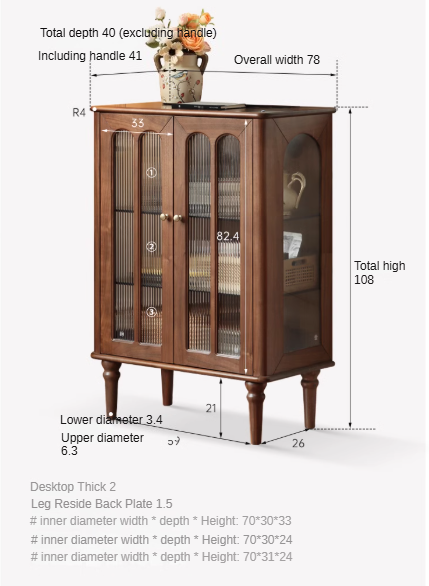 Black Walnut Solid Wood Retro Side Cabinet.