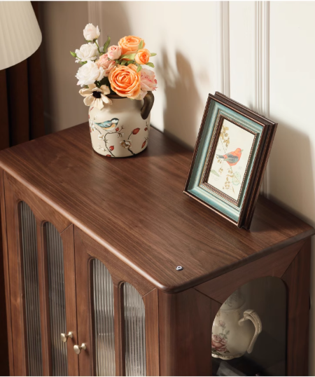 Black Walnut Solid Wood Retro Side Cabinet.