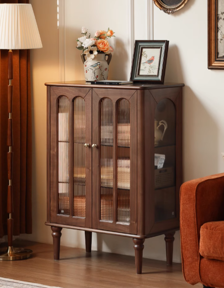 Black Walnut Solid Wood Retro Side Cabinet.