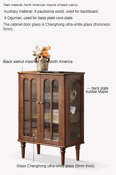 Black Walnut Solid Wood Retro Side Cabinet.