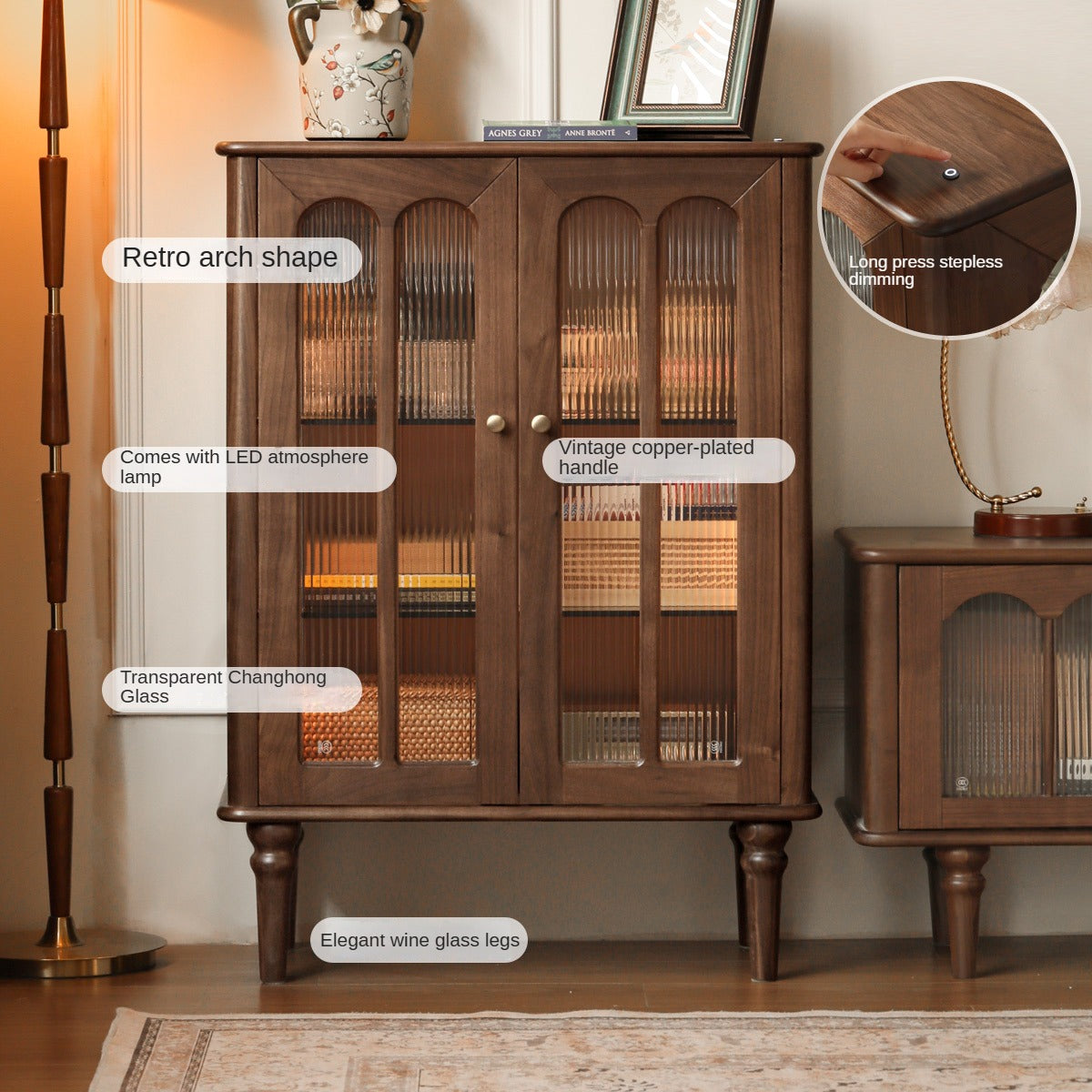 Black Walnut Solid Wood Retro Side Cabinet.