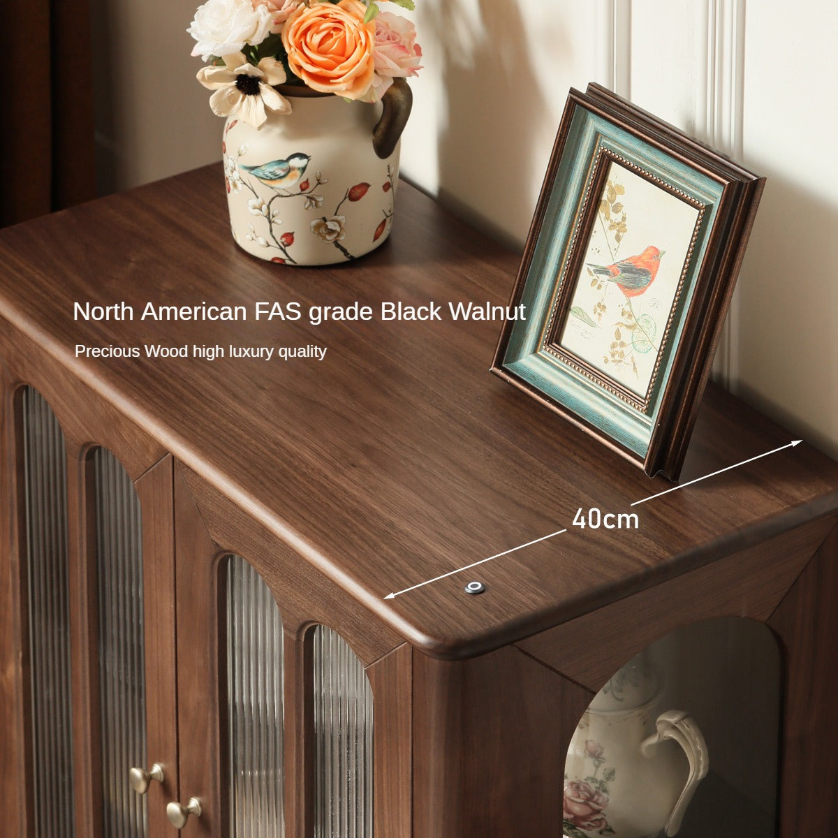 Black Walnut Solid Wood Retro Side Cabinet.