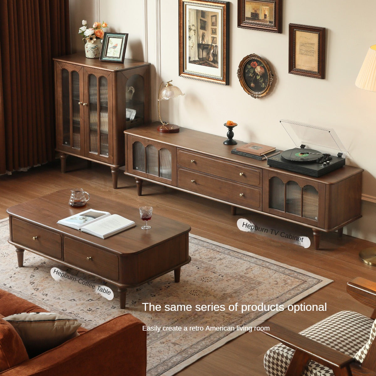 Black Walnut Solid Wood Retro Side Cabinet.