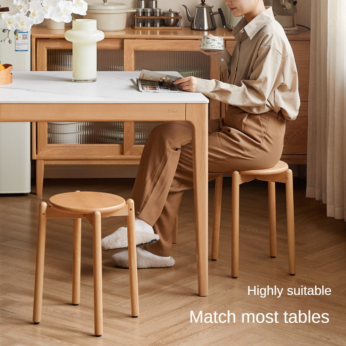 Beech Solid Wood Stackable Stools