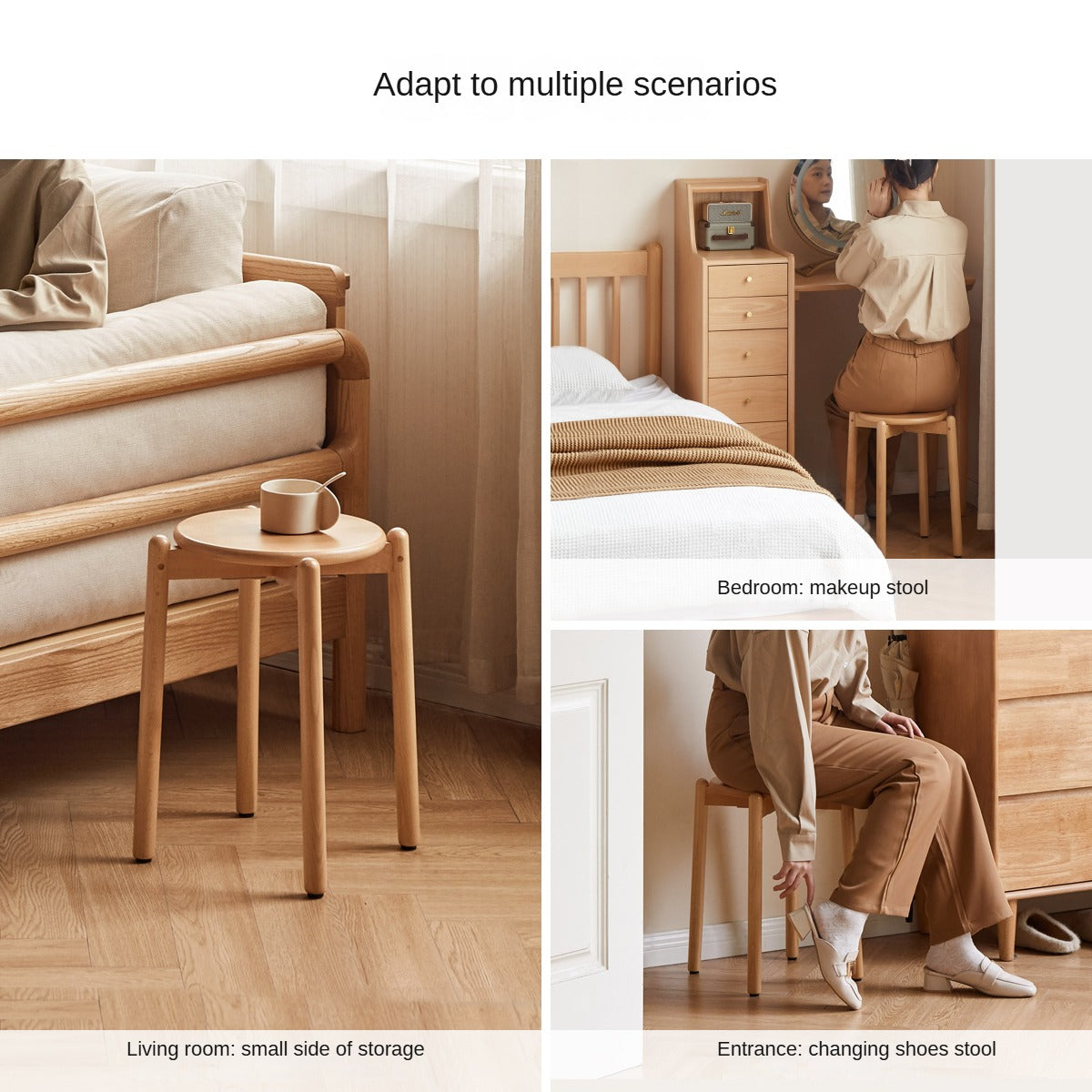 Beech Solid Wood Stackable Stools