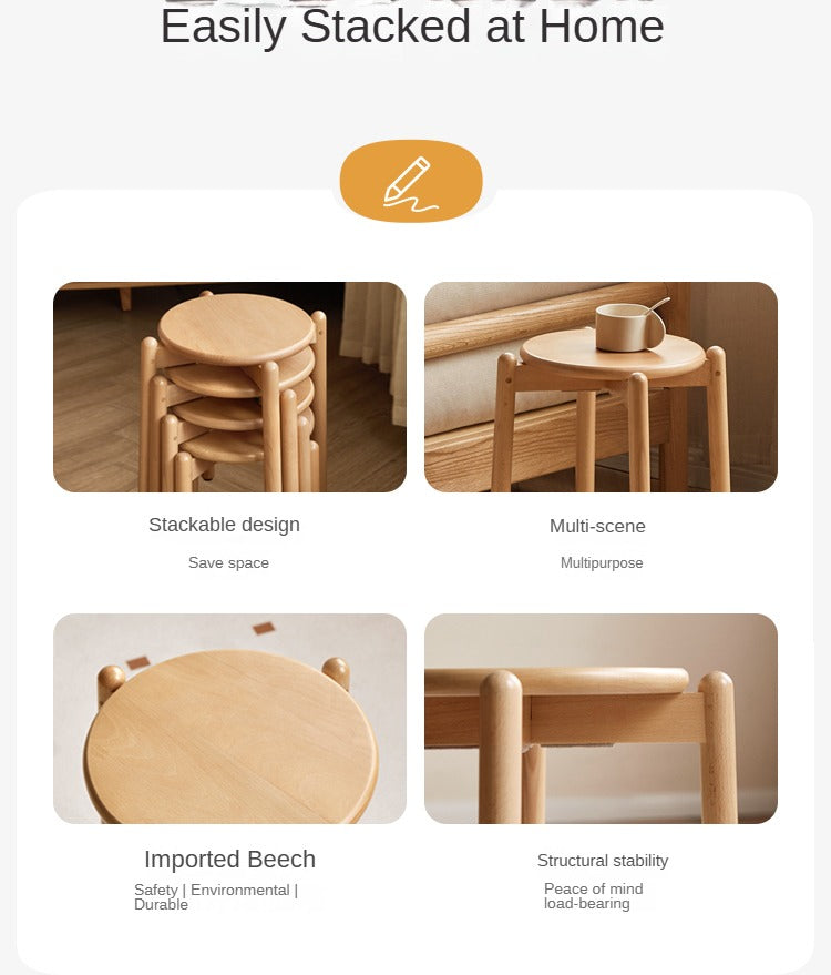 Beech Solid Wood Stackable Stools