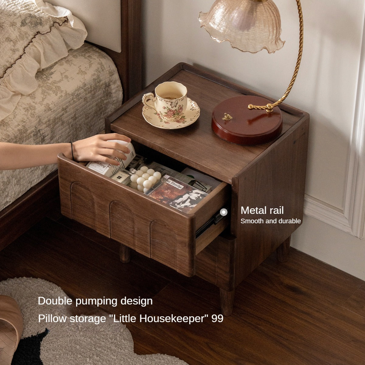Black Walnut Solid Wood Modern Simple Nightstand.