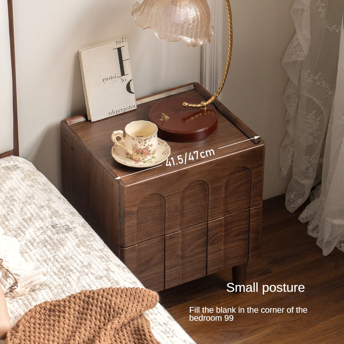 Black Walnut Solid Wood Modern Simple Nightstand.
